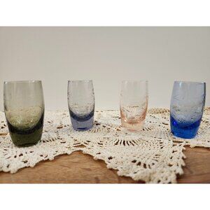 4- Mid-Century 1950's Blown Glass Colored Etched Grape Pattern